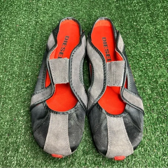 RARE Diesel Deadstock KEVLIH Women Gray Orange Sneakers Mules Vintage Sz 8.5 NEW - Picture 1 of 10